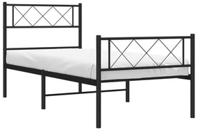 Cadru pat metalic cu tablii de cap/picioare, negru, 90x190 cm