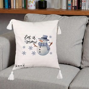 Perna Decorativa Let It Snow Om de Zapada, 40x40 cm, Bej cu Franjuri, Husa Detasabila, Perna Inclusa, BEKZ®