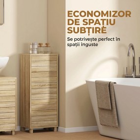 HOMCOM Dulap Slim pentru Baie cu Ușă cu Șipci, 3 Rafturi, Finisaj Natural | Aosom Romania