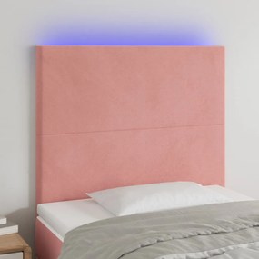 3122185 vidaXL Tăblie de pat cu LED, roz, 90x5x118/128 cm, catifea