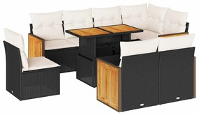 3327724 vidaXL Set mobilier grădină perne 9 piese negru poliratan/lemn acacia