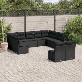 3250184 vidaXL Set canapele de grădină cu perne, 11 piese, negru, poliratan