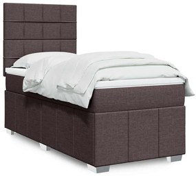 vidaXL Pat box spring cu saltea, maro închis, 90x200 cm, textil