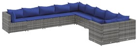 3308351 vidaXL Set mobilier de grădină cu perne, 10 piese, gri, poliratan