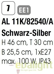 Aplica de perete exterior stil clasic IP43 Hermine AL 11K/82540/A schwarz-silber/aufwarts OR
