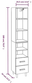 Dulap inalt, alb, 34,5x34x180 cm, lemn prelucrat 1, Alb, 2 drawers 3 shelves