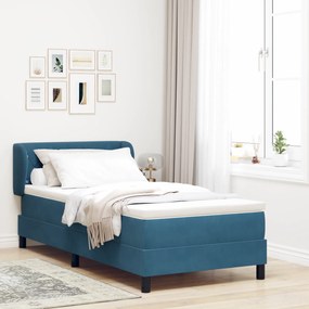 Pat box spring vidaXL cu saltea albastru închis 90x190 cm din catifea