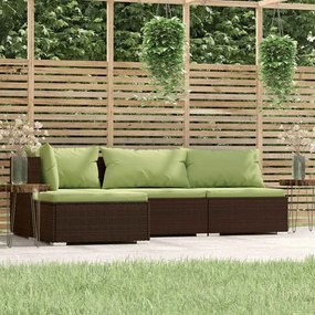 vidaXL Set mobilier de grădină cu perne, 4 piese, maro, poliratan