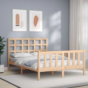 3192081 vidaXL Cadru de pat cu tăblie, 140x190 cm, lemn masiv