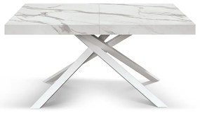 MASA TIFANY BLAT ALB MARMORAT - 140 cm / 90 / h 77 - Pal - EFECT MARMURA - Extensibila - ALB - Metal