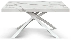 MASA TIFANY BLAT ALB MARMORAT - 160 cm / 90 cm / h 77 - Pal - EFECT MARMURA - Extensibila - ALB - Metal
