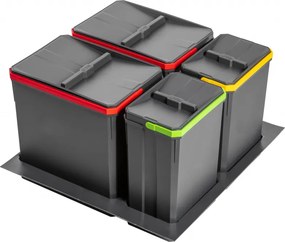 Cos gunoi incorporabil in sertar, GTV Axispace, colectare selectiva, pentru corp de 600 mm, gri antracit, 2 x 15 l + 2 x 7 l Plastic, Gri antracit,