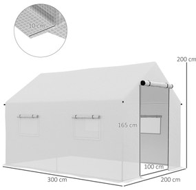 Outsunny Seră de grădină tunel 2 x 3m, 6m² cu ușă rulantă, 4 ferestre, - Oțel galvanizat PE Înaltă densitate Alb | Aosom Romania