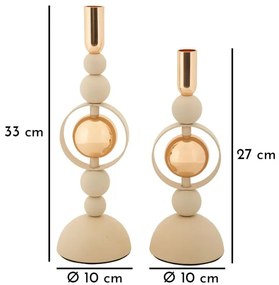Mauro Ferretti Set Suport Lumânare Saturn Crem 2 Bucăți Cm Ø10X27-10X31 | Aosom Romania