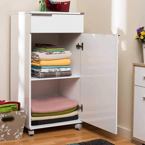 Corp Mobil Adore Diamond, cu usa, sertar si rotile, Alb, 50 x 100 x 40 cm