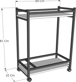 "Măsuță servire cu roti, Clasic, 81cm, alb-airiu"