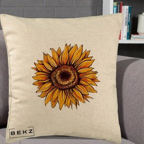 Perna Decorativa Floarea Soarelui Vibranta, 40x40 cm, Bej, Husa Detasabila, Perna Inclusa, BEKZ®