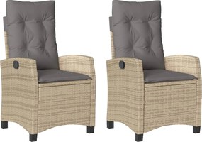 vidaXL Scaune de grădină rabatabile cu perne, 2 buc. mix bej poliratan