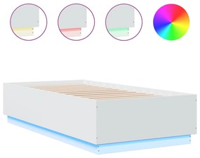 3209667 vidaXL Cadru de pat cu LED, alb, 75x190 cm, lemn prelucrat