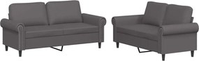 vidaXL Set de canapele cu perne, 2 piese, gri, piele ecologică