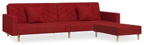3081828 vidaXL Canapea extensibilă 2 locuri, 2 perne&taburet, roșu vin, textil