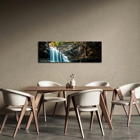 Tablou cu cascada de pădure (cu ceas) (90x30 cm)