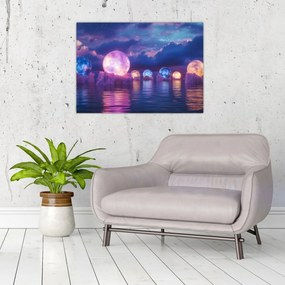 Tablou pe sticlă - Planete pe apă (70x50 cm)