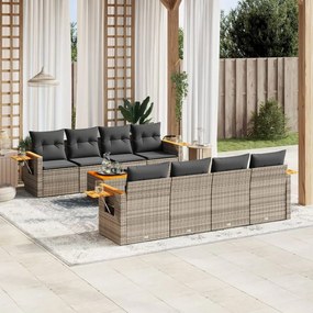 vidaXL Set canapele de grădină, 9 piese, cu perne, gri, poliratan