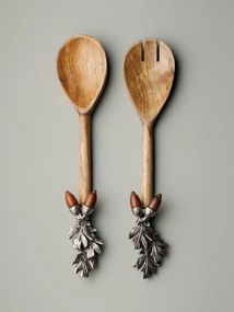 Set 2 linguri pentru salată, din lemn de mango și aluminiu, H29 cm, Holly
