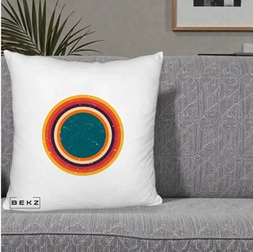 Perna Decorativa Retro Cerc Concentric Geometric Vintage, 40x40 cm, Alb Pufos, Husa Detasabila, Perna Inclusa, BEKZ®