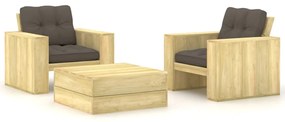 3065812 vidaXL Set mobilier de grădină cu perne, 3 piese, lemn de pin tratat
