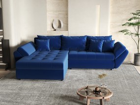 Colțar extensibil dumonde cu ladă de depozitare si sezut confortabil din spuma high-density, Loana Royal Blue 270x185 cm