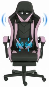 RESIGILAT-Scaun gaming, masaj în perna lombară, suport picioare, piele ecologica, Negru/Roz