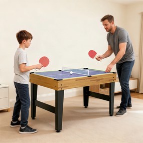 SPORTNOW Masă de Jocuri 13 în 1 cu Fotbal de Masă, Ping Pong, Air Hockey, Biliard, Șah și Altele, Culoare Nuc | Aosom Romania