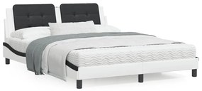 3214123 vidaXL Cadru de pat cu LED, alb și negru, 160x200 cm, piele ecologică