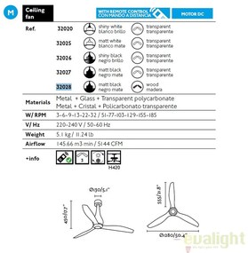 Ventilator cu telecomanda ETERFAN MINI negru mat/ lemn 32028
