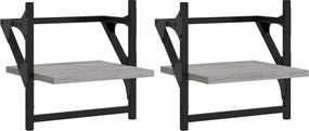 vidaXL Rafturi de perete cu bare, 2 buc., gri sonoma, 30x25x30 cm