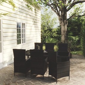 Set mobilier de exterior cu perne, 7 piese, negru, poliratan Negru, Lungime masa 190 cm, 7