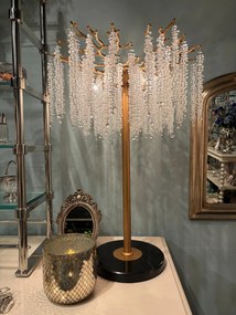 Lampă de masă din metal, auriu, cu cristale din sticlă, 85 x 56 cm, „Cascade”