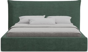 Pat matrimonial verde tapițat cu spațiu de depozitare cu somieră 180x200 cm Esala – Makamii
