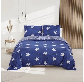 Lenjerie de pat din bumbac albastru WHITE STRIPES