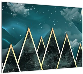 Tablou pe sticlă - Lună plină deasupra munțiilor aurii (70x50 cm)