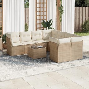 vidaXL Set canapele de grădină, 9 piese, cu perne, bej, poliratan
