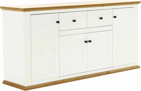 Comoda LEON MZ9, alb, stejar grand, PAL laminat/metal, 180x45x87 cm