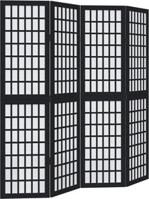 vidaXL Paravan de cameră cu 4 panouri, negru, lemn masiv paulownia