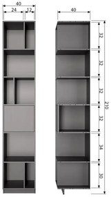 Bibliotecă modulară neagră din lemn masiv de pin 40x210 cm Finca – WOOOD