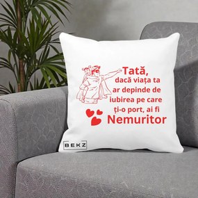 Cadou pentru Tata - Perna Personalizata Tata Nemuritor cu Fetita, 40x40 cm, Alba Mata, Husa Detasabila, Perna Inclusa, BEKZ®