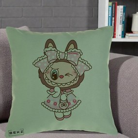 Perna Personalizata Labubu Lolita Roz cu Dantela, 40x40 cm, Verde, Husa Detasabila, Perna Inclusa, BEKZ®