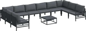 vidaXL Set de canapele pentru grădină cu pernă 11 pcs Negru Oțel
