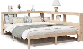 vidaXL Pat cu bibliotecă fără saltea, 135x190 cm, lemn masiv de pin